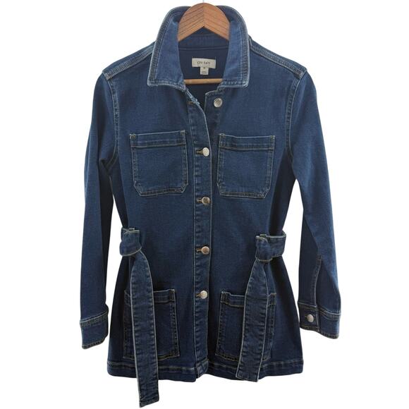 On 34th Women's Belted Denim Wrap Jacket Long Length Fall Winter Medium Wash XS - Picture 3 of 16